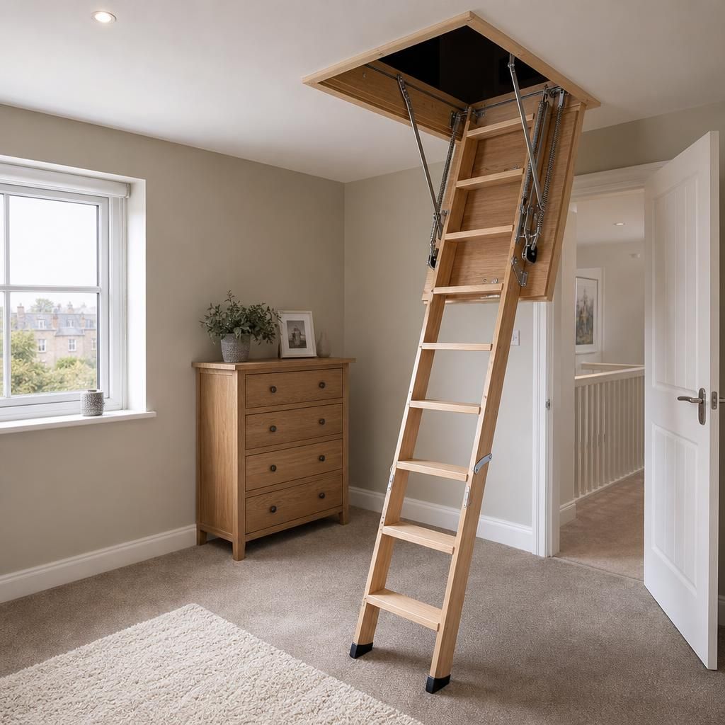 Energy-efficient folding loft ladder with insulated hatch
