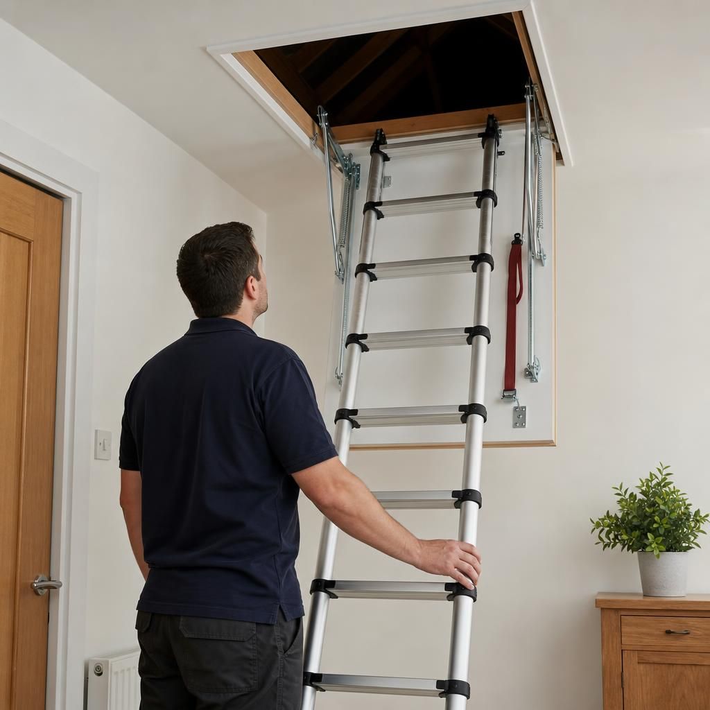 Close-up of a telescopic ladder mechanism