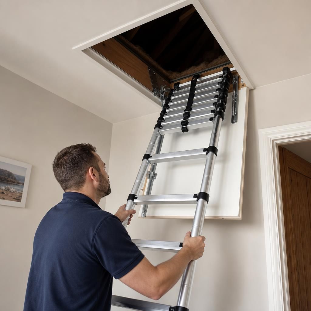 Close-up of non-slip rungs on a telescopic ladder