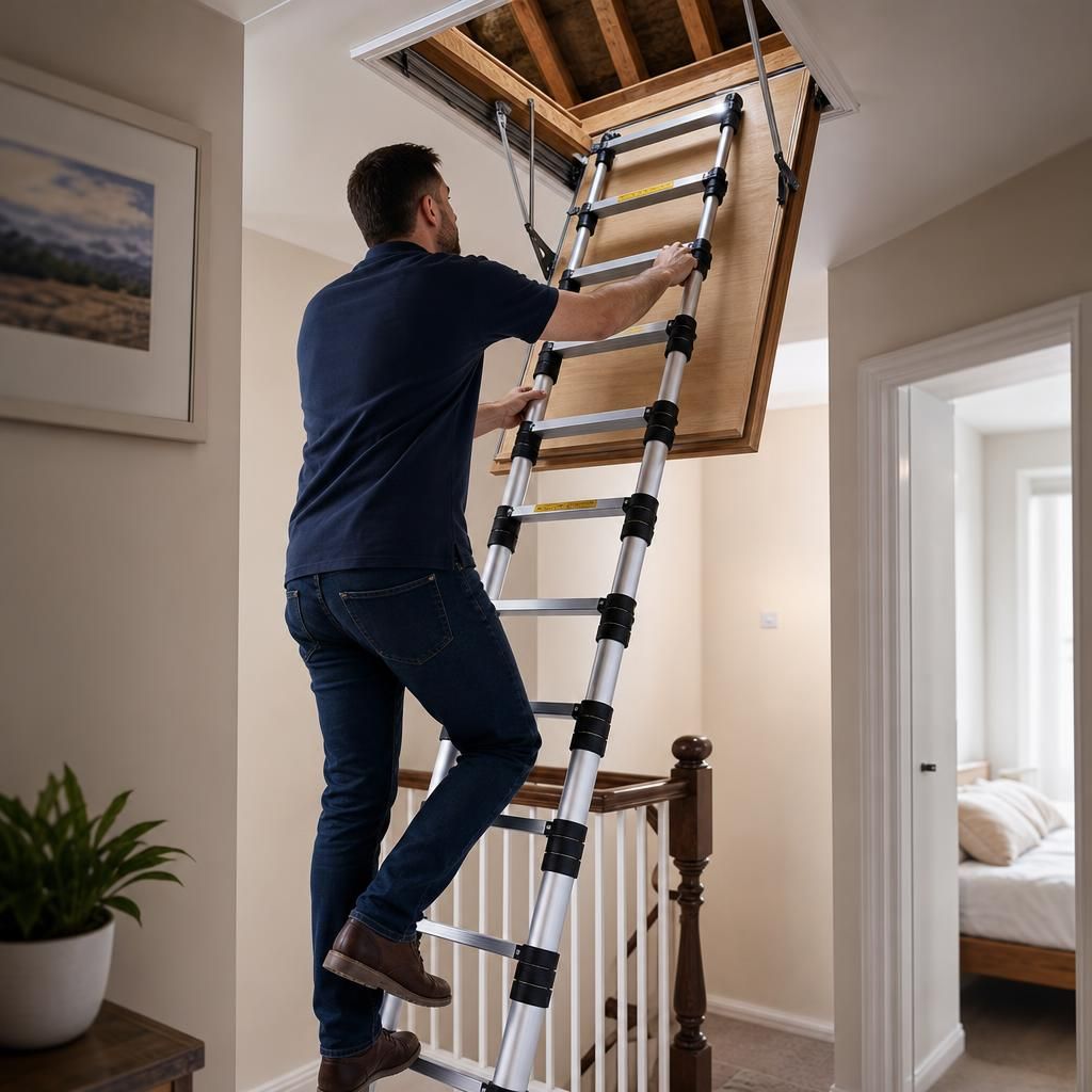 Telescopic loft ladder in a residential home