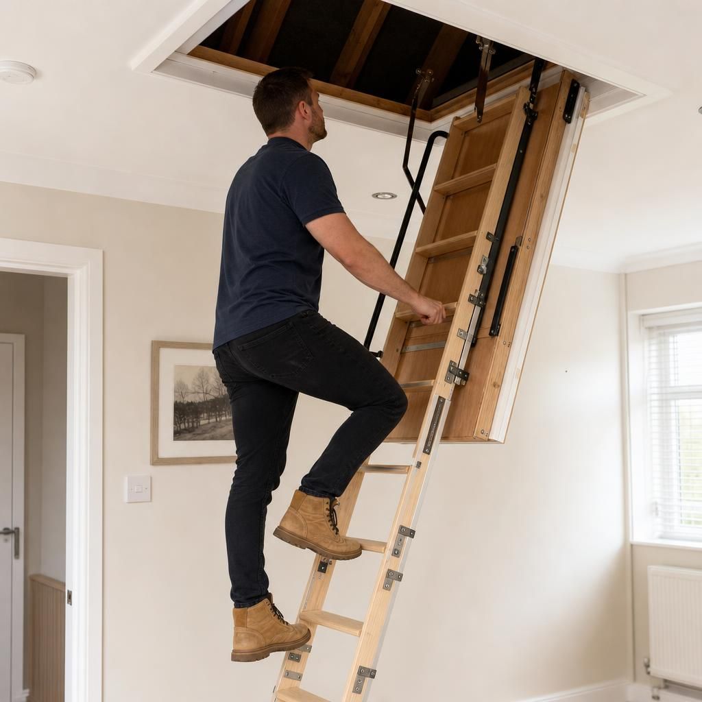 Compact storage of a three-section loft ladder