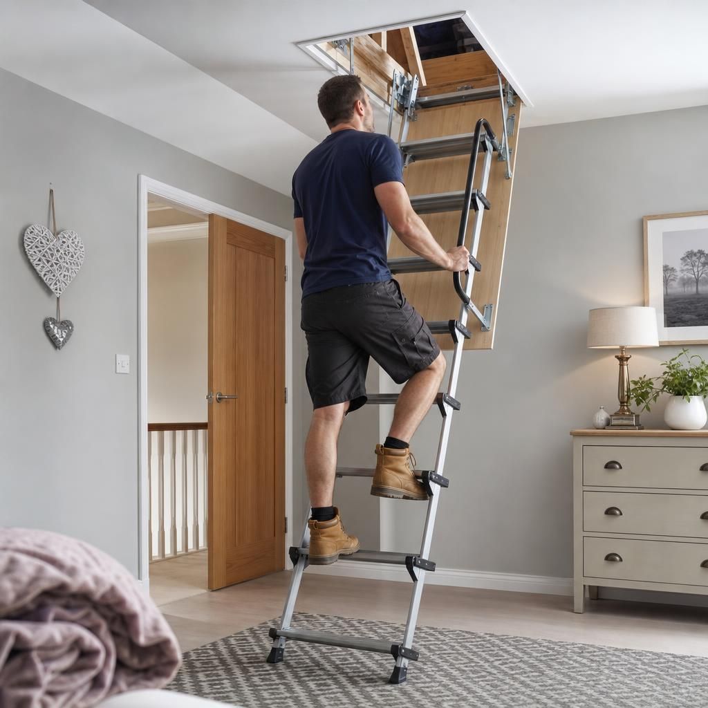 Installation of a three-section loft ladder