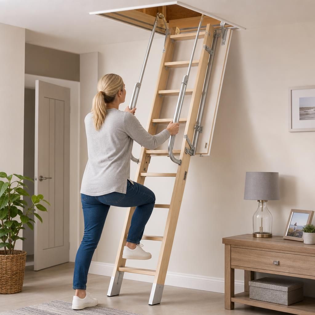 Loft ladder with handrails