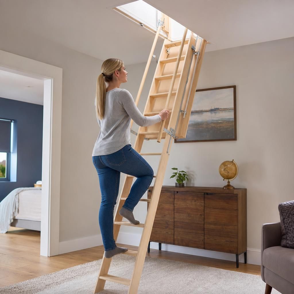 Sliding wooden loft ladder installation