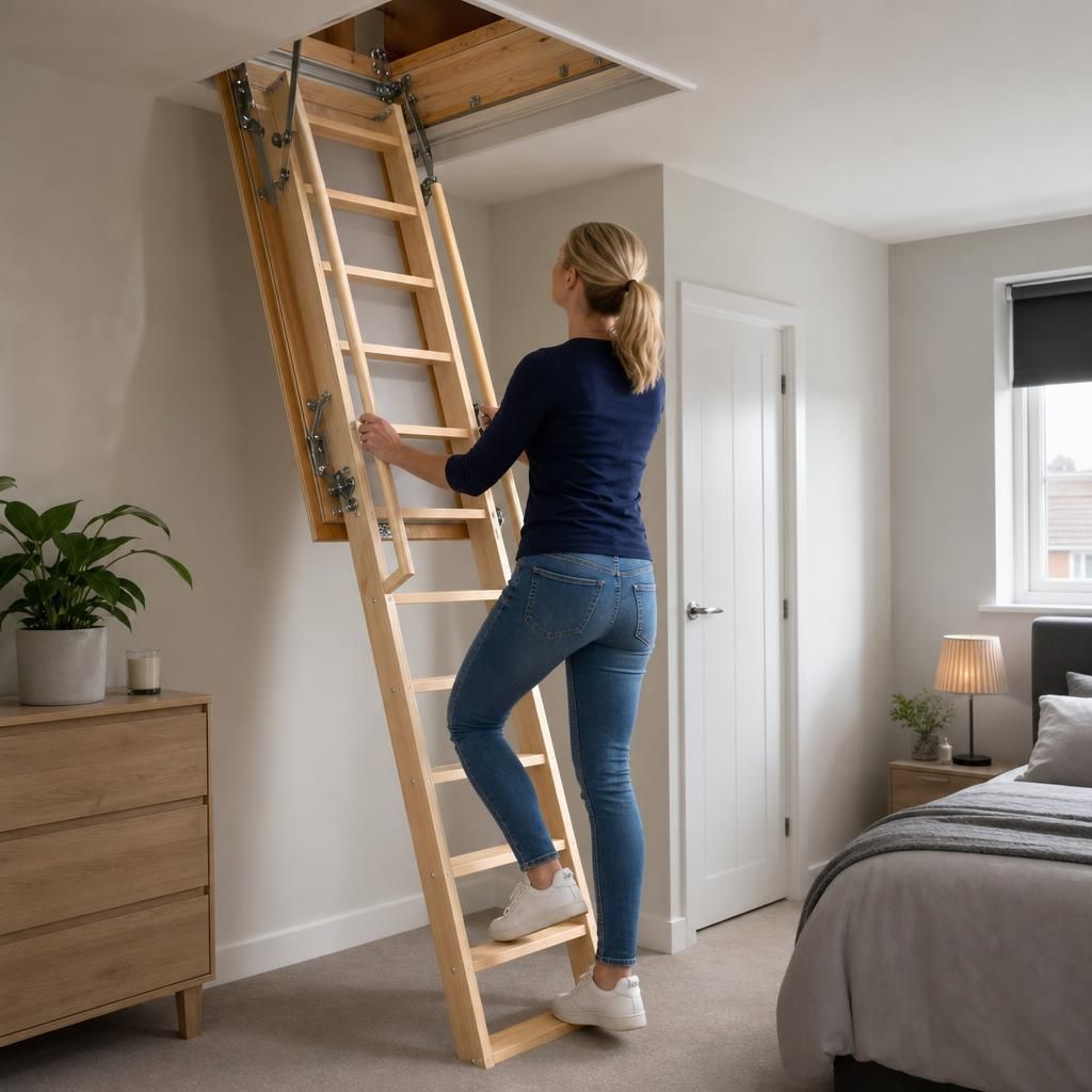 Loft ladder with twin handrails