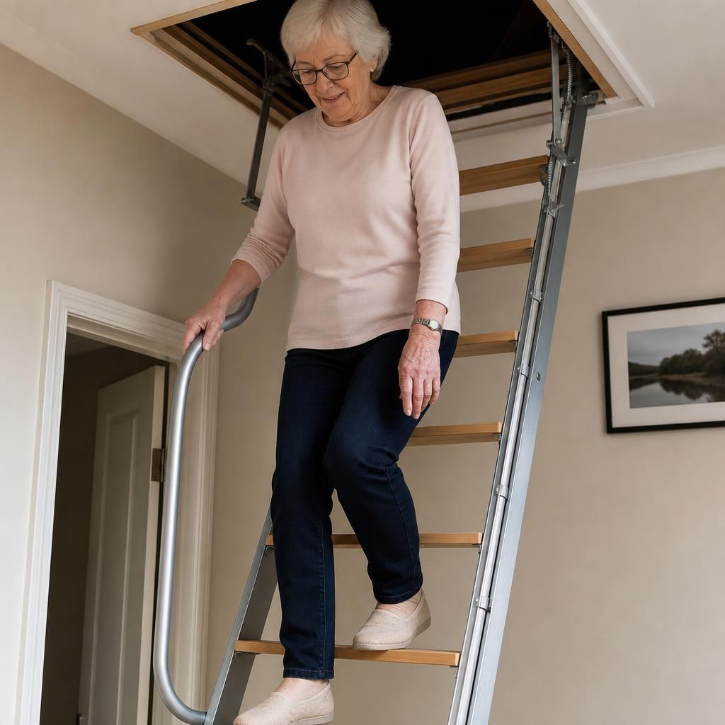 Detail of wide treads on a loft ladder