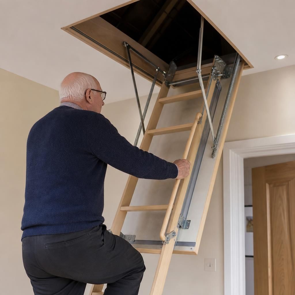 Wooden Loft Ladder Setup