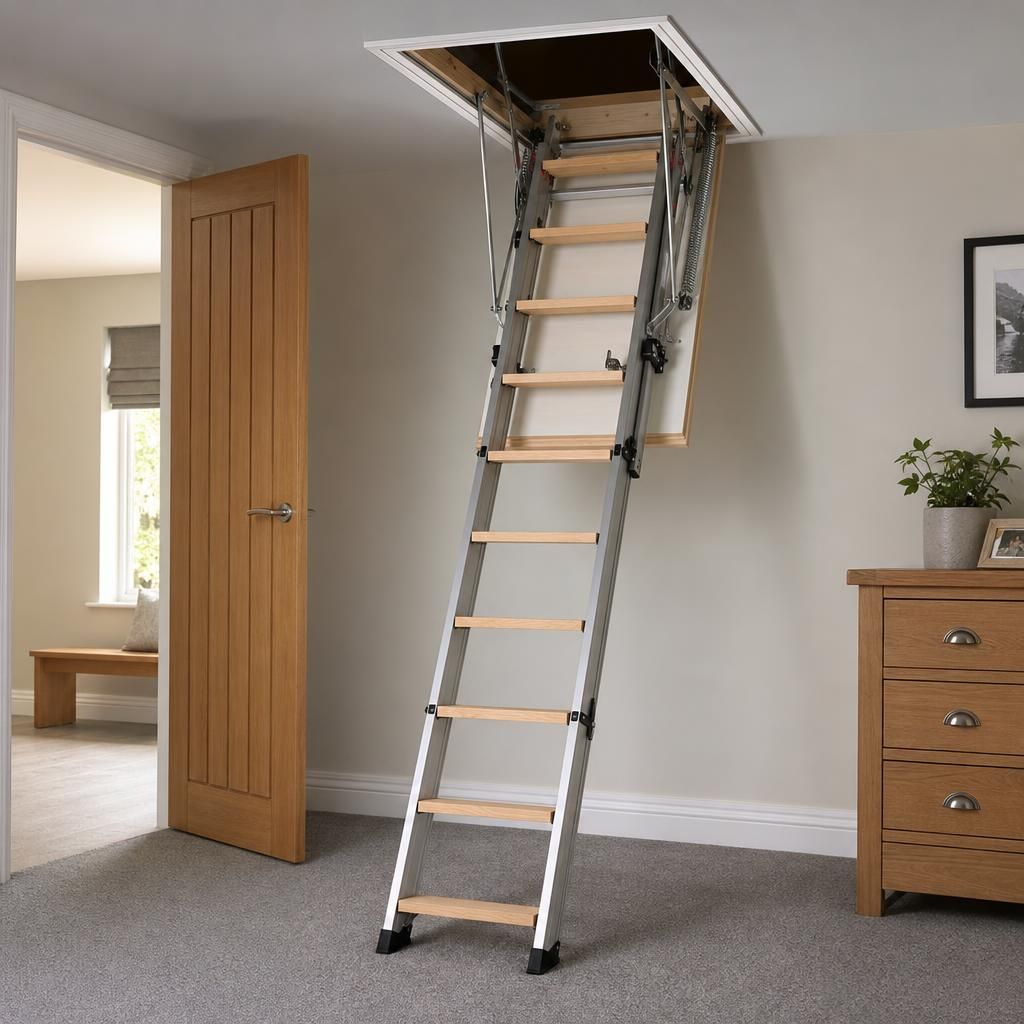 close-up of retractable loft ladder hinge