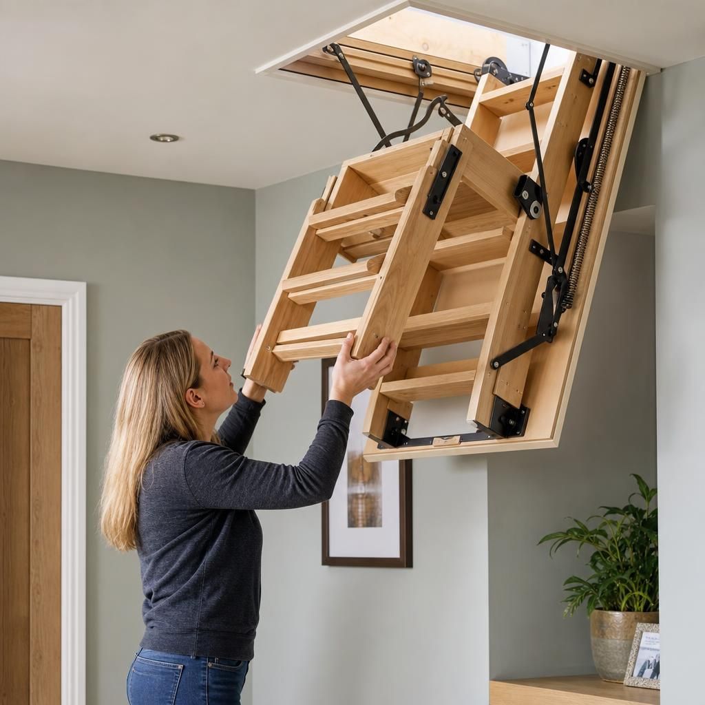 person using a loft ladder with ease