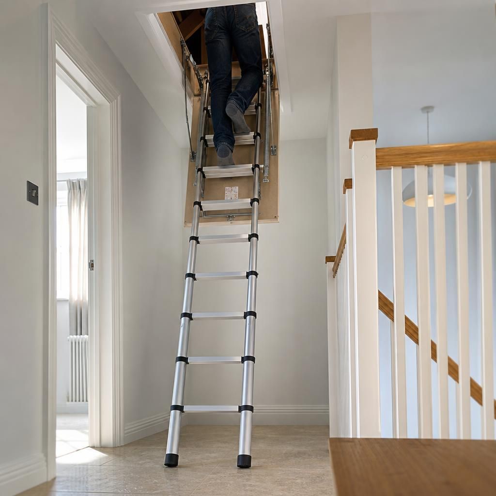 Concertina Loft Ladder Extended to Attic Opening