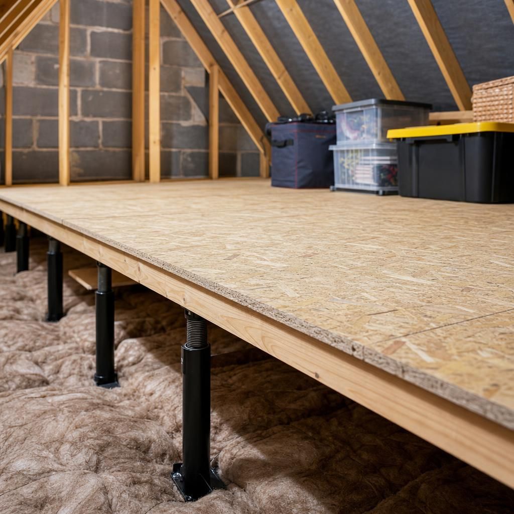 Close-up of Oriented Strand Board in a loft