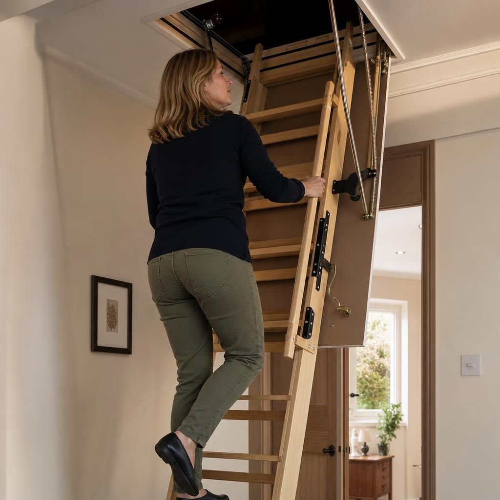 Wooden Loft Ladder with Handrail in Traditional Setting