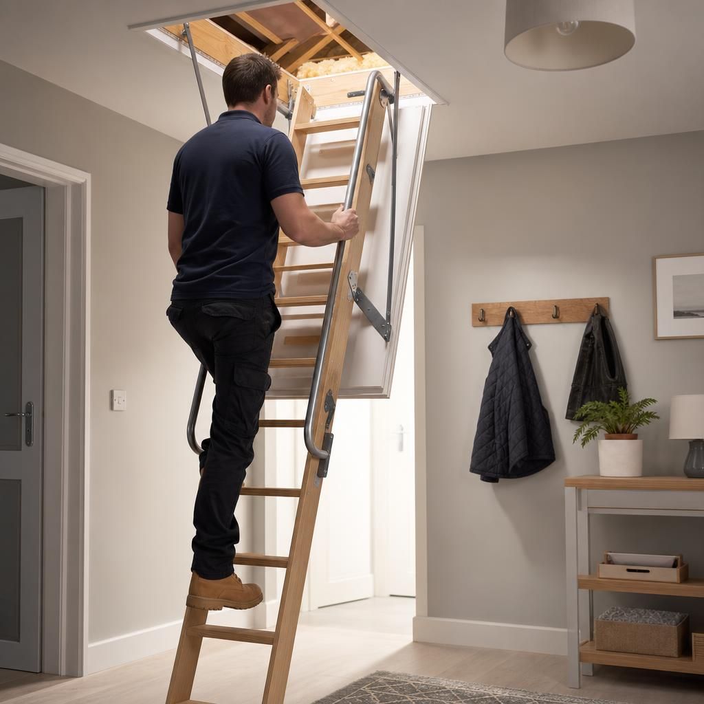 Retractable Handrail Loft Ladder in Compact Space