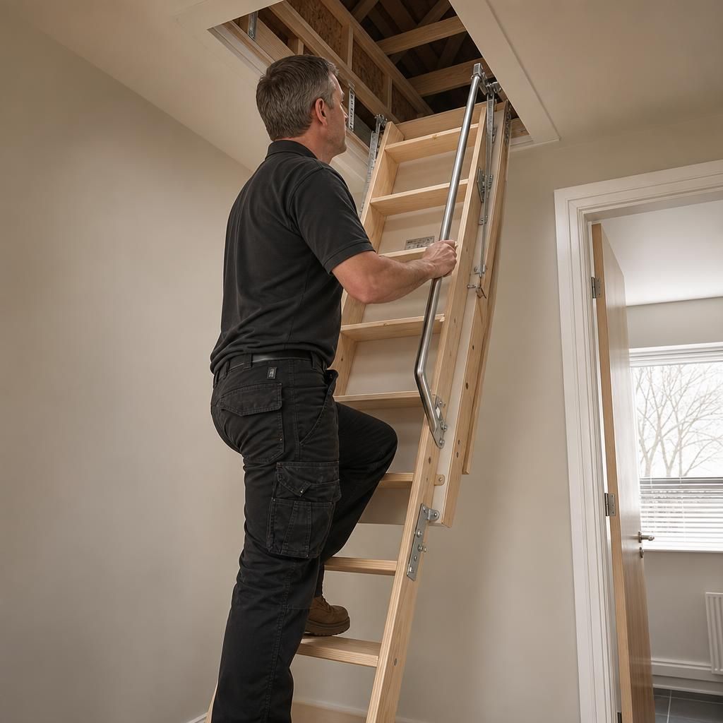Loft Ladder with Handrails in Modern Interior