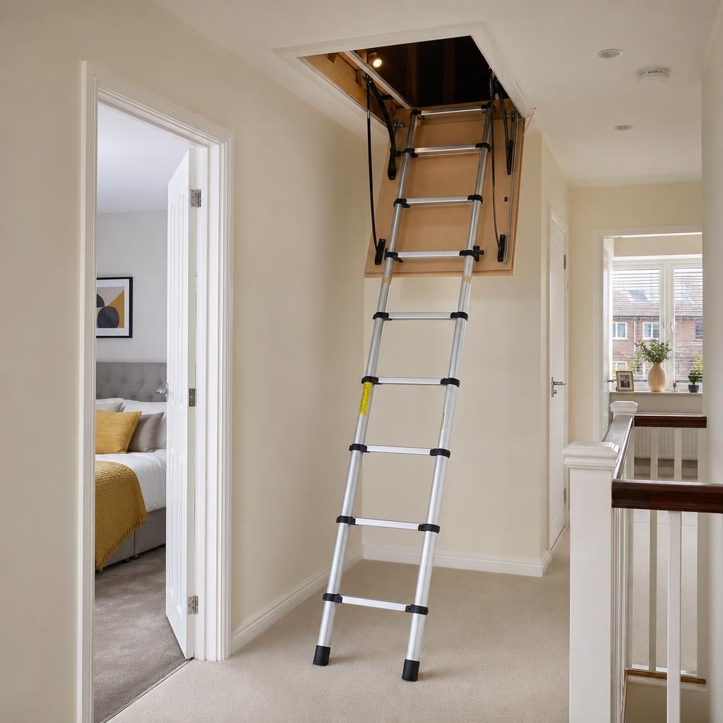 Hidden loft stairs retracted into ceiling
