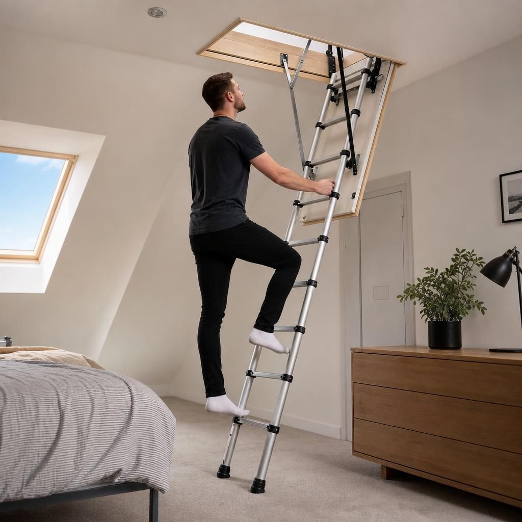 Professional installing a loft ladder