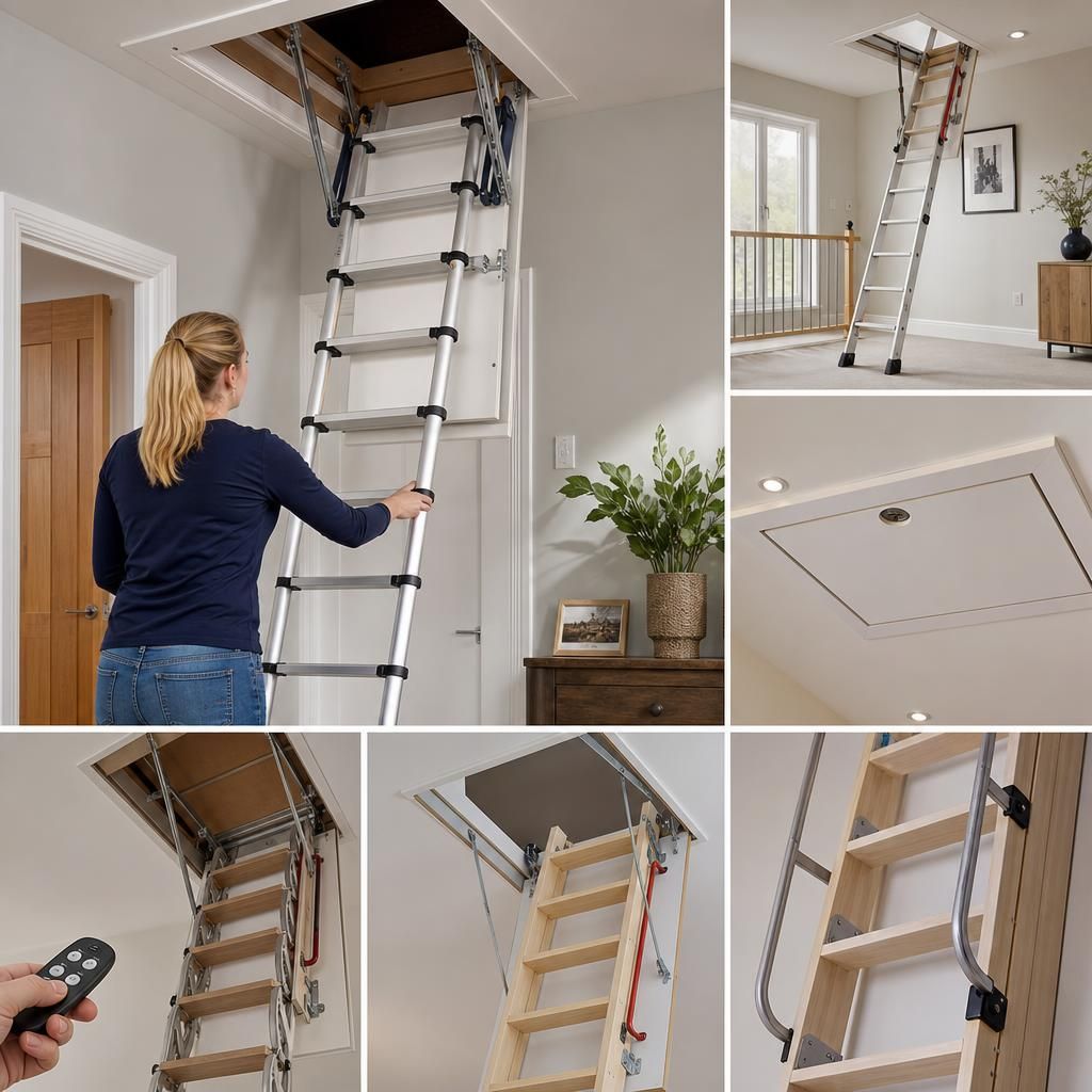 Telescopic loft ladder installed in a compact space