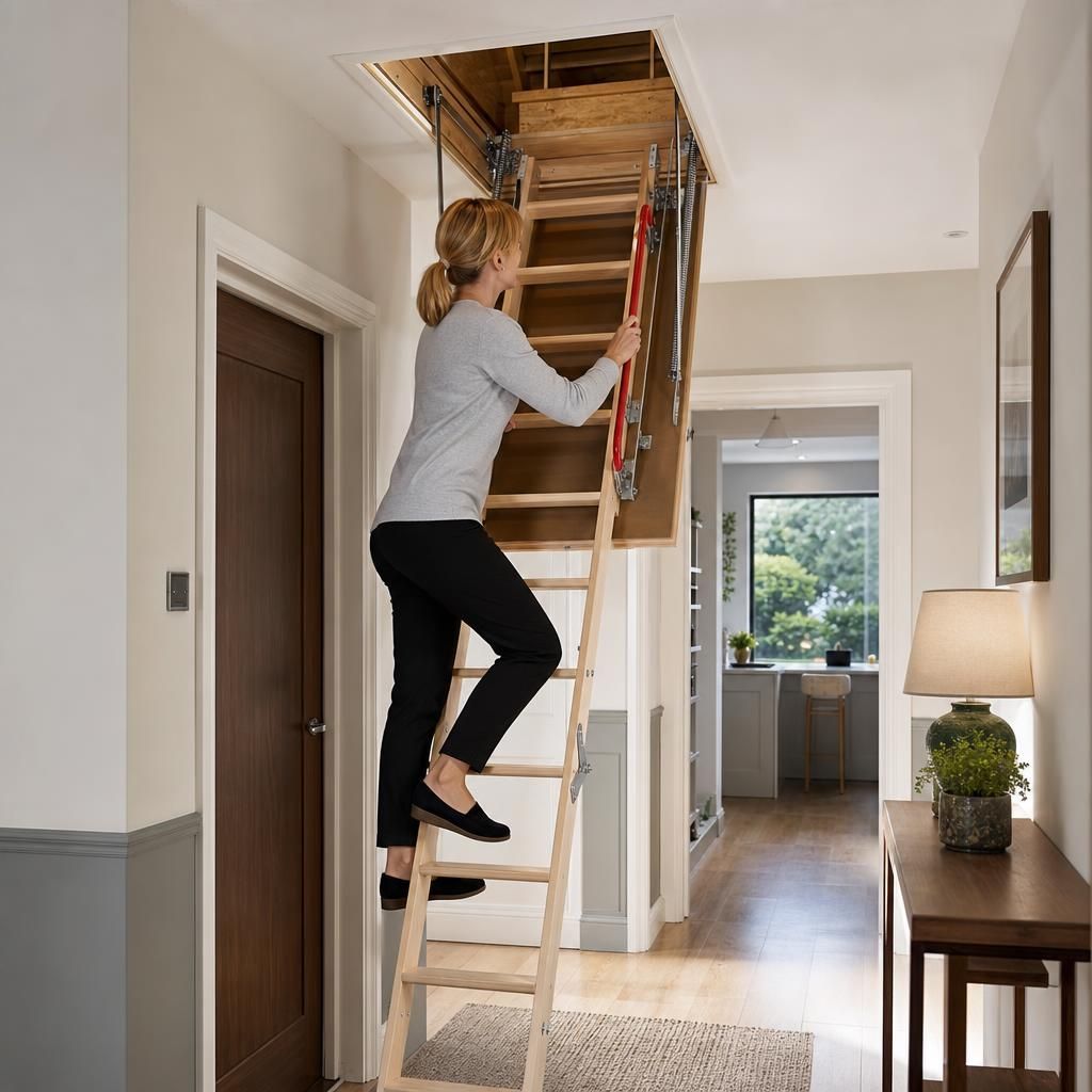 Folding loft ladder with non-slip steps