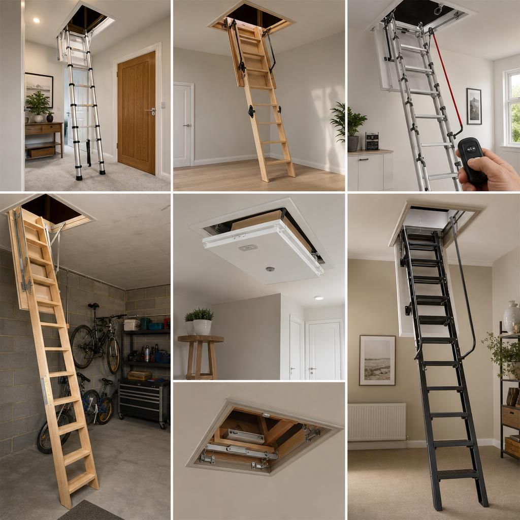 Sturdy wooden loft ladder extending to the floor