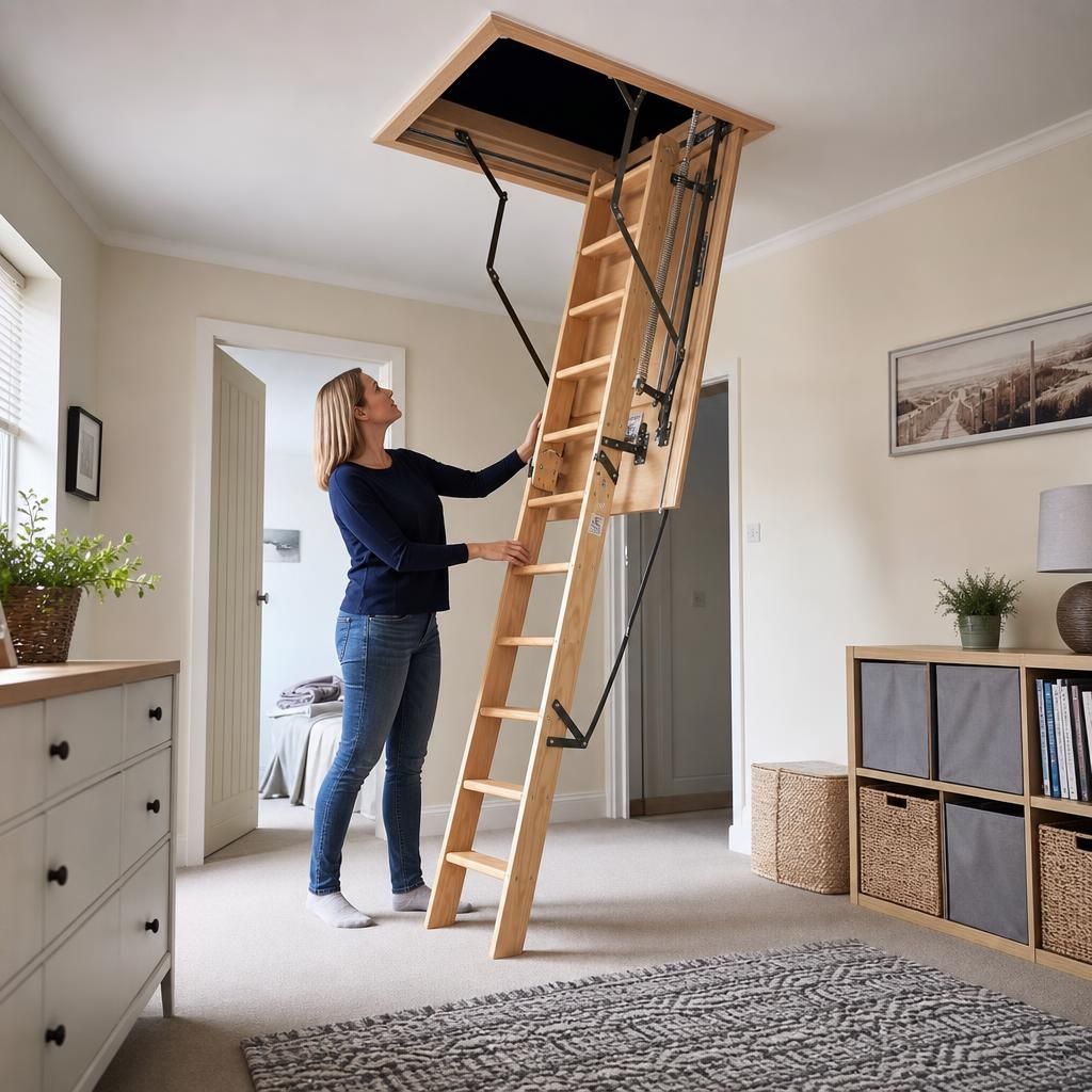 Metal loft ladder extended