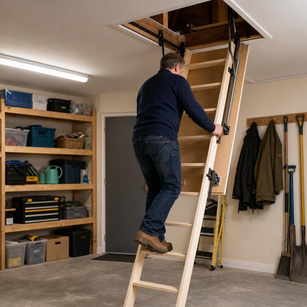 Folding loft ladder in use