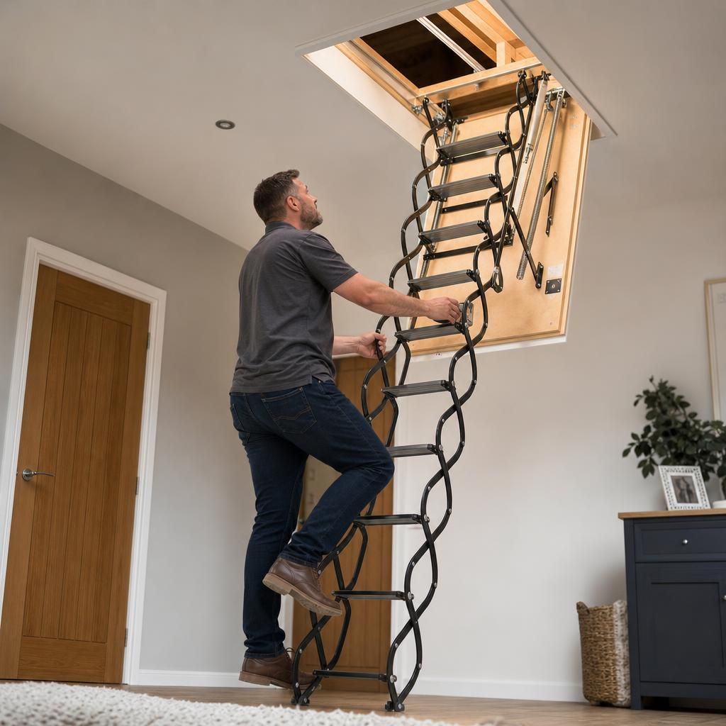 Folding loft ladder in use