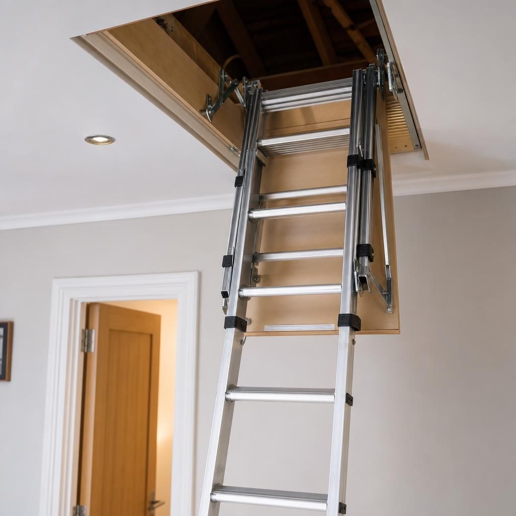 Homeowner installing a metal loft ladder
