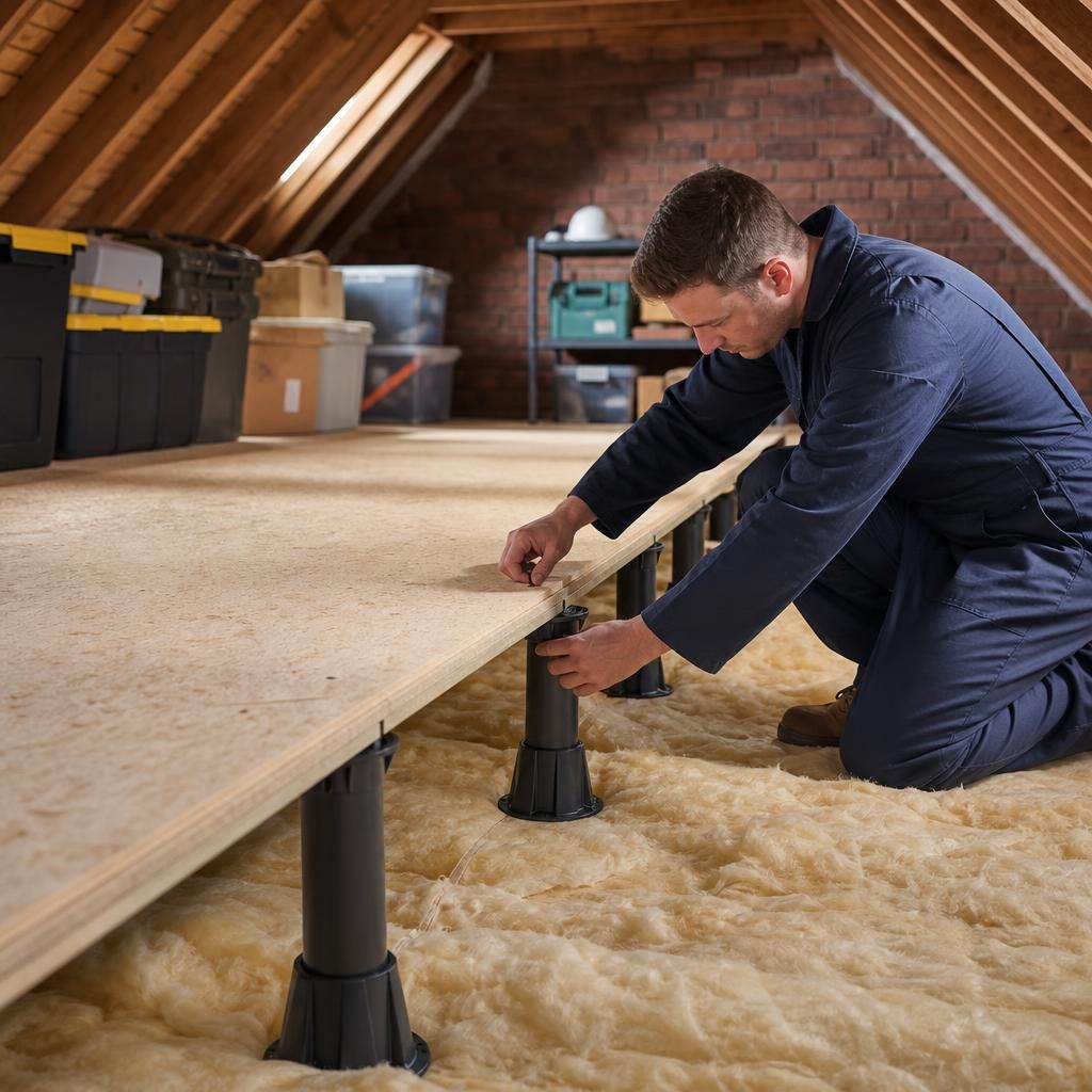 Loft eaves storage with stilts showcasing raised boarding system