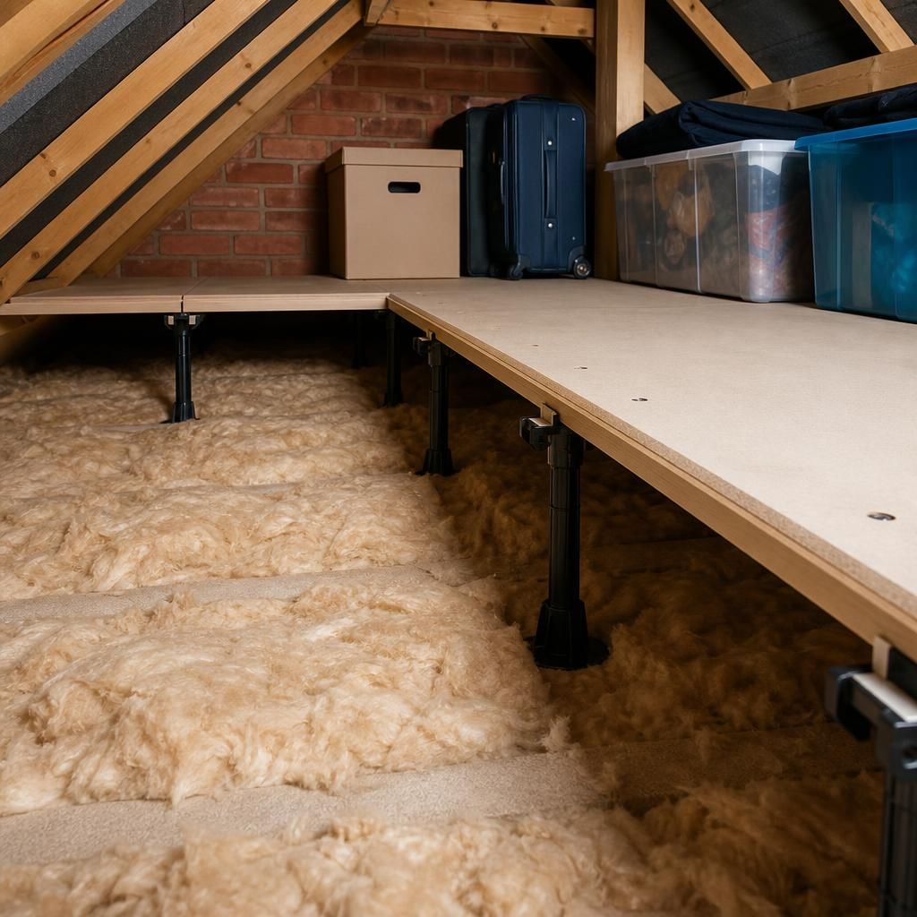 Installation of loft boards on stilts in progress