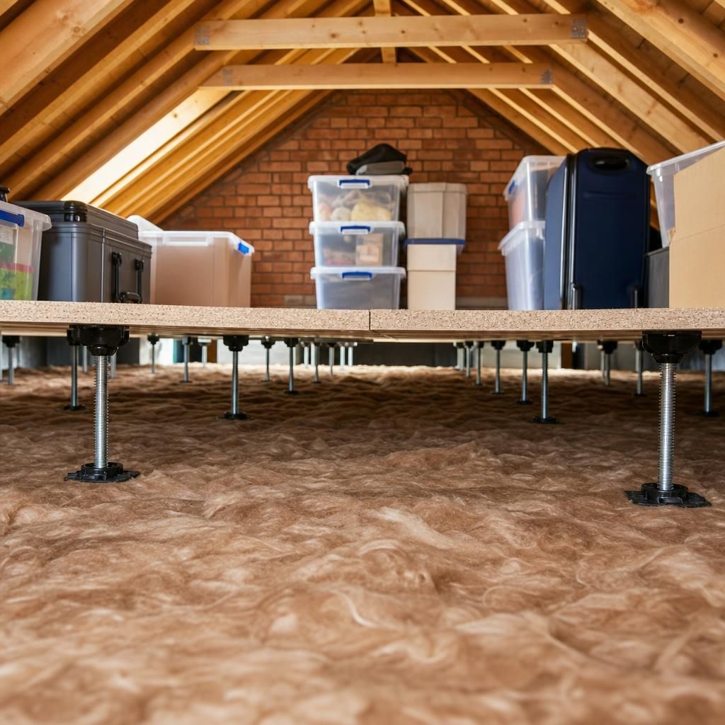 Weather-resistant loft insulation beneath stilt boards