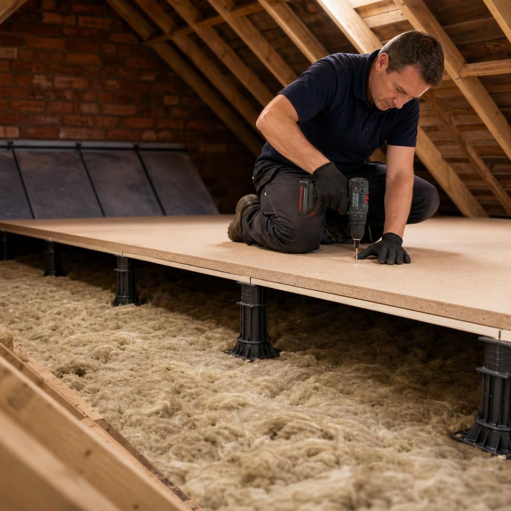 Example of raised loft boarding using stilts