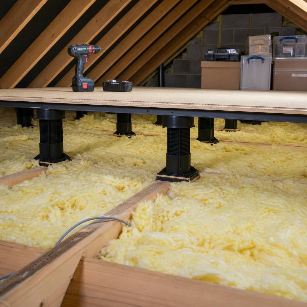 Loft area with newly installed loft legs and secure flooring
