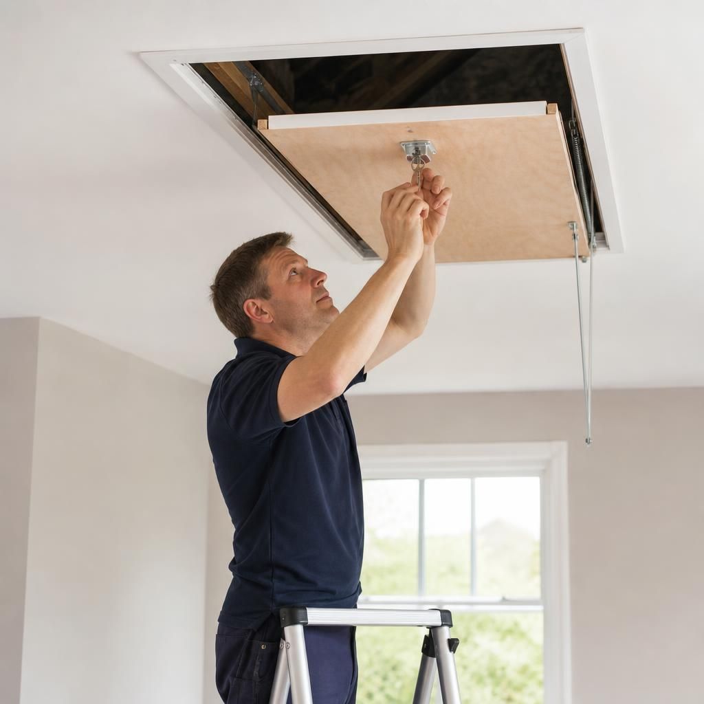 A secure lockable loft hatch with square key mechanism