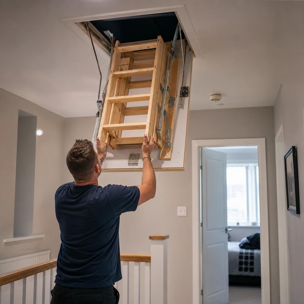 Image of metal loft hatch installation in a new build