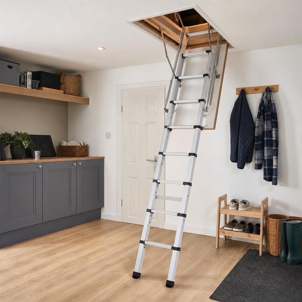 Scissor ladder in a folded position