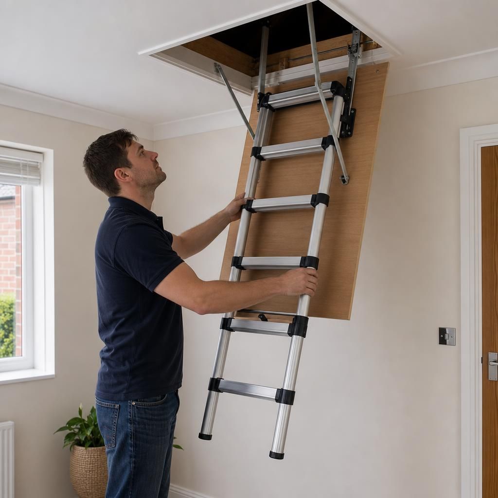 Custom-made loft ladder fitting snugly in a narrow opening