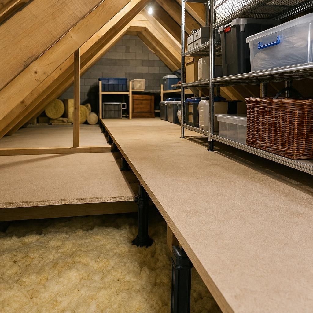 An electric loft ladder in a raised boarding system