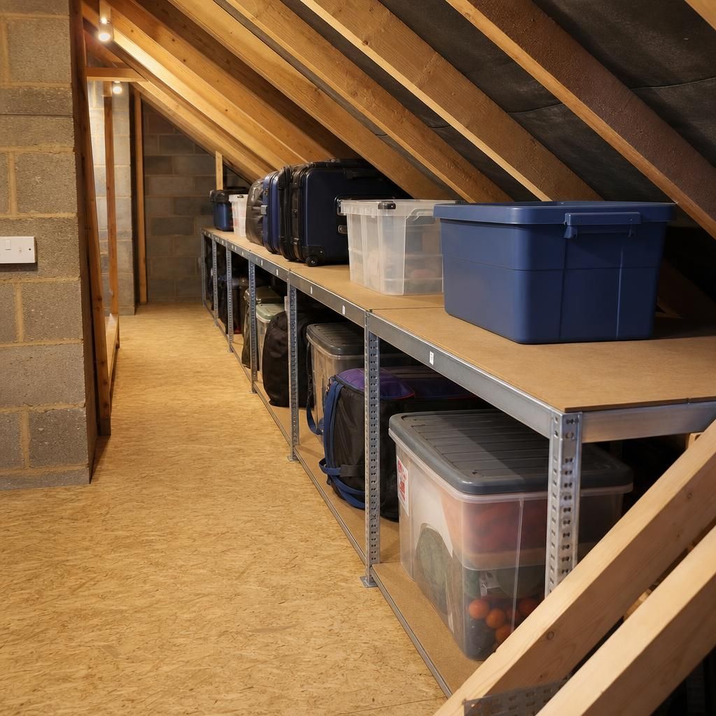 Loft hatch and ladder setup with racking
