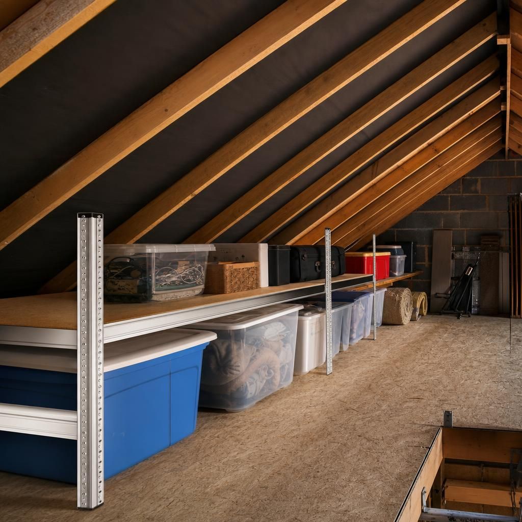 Well-organised loft storage with racking