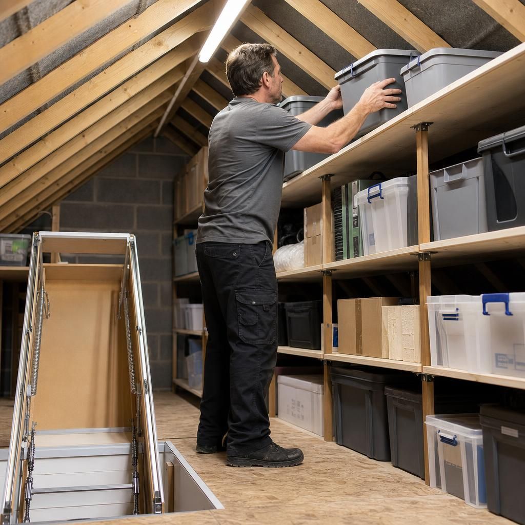 Raised boarding integration with loft shelving
