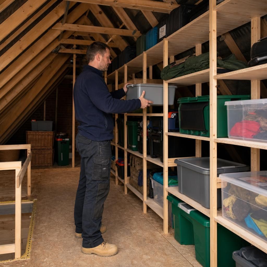 Wooden shelves in a loft
