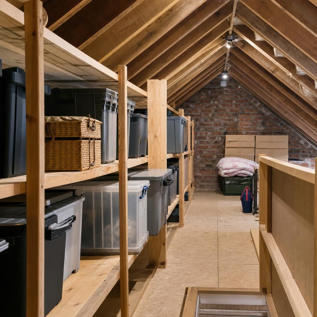 Metal shelves in a modern loft