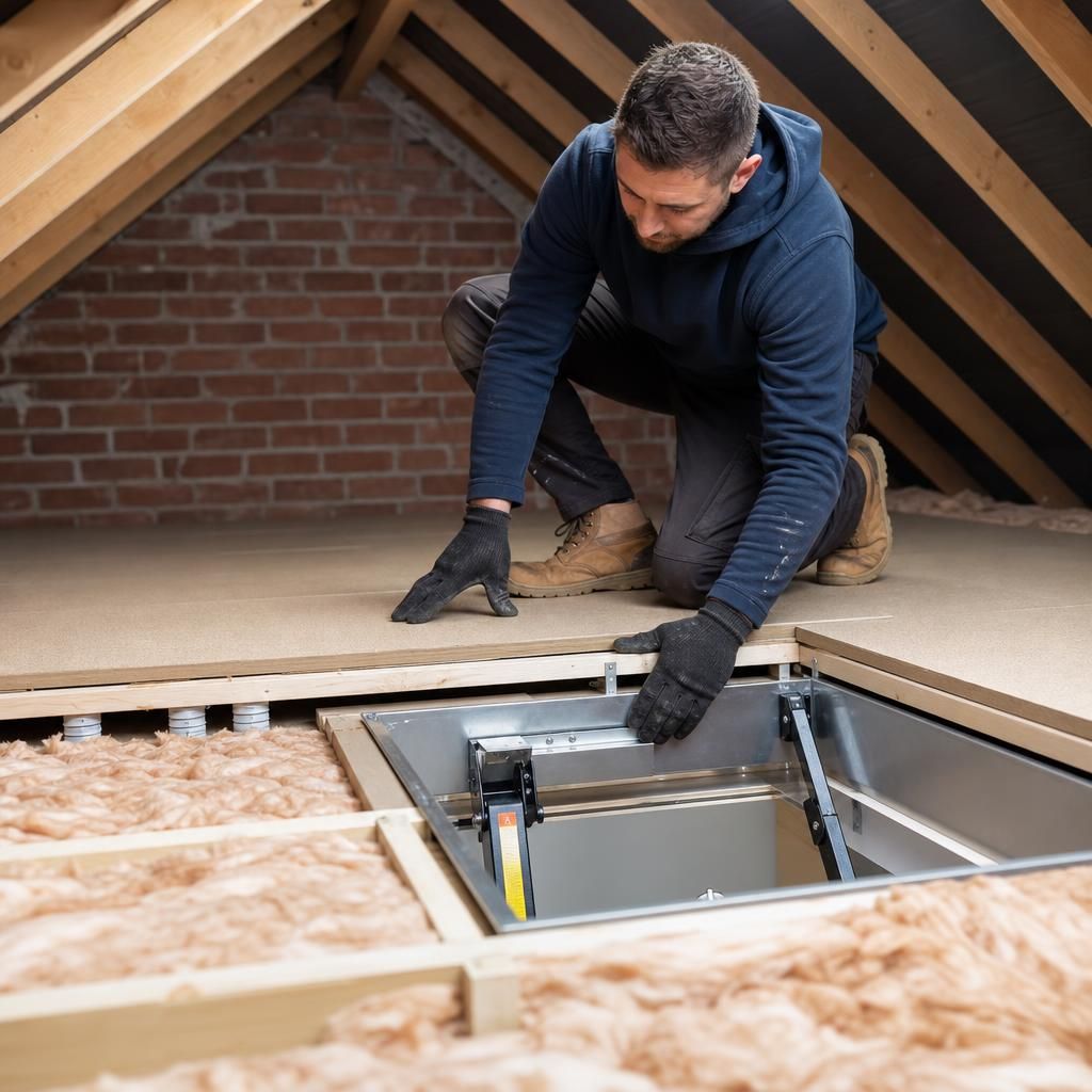Foldable loft ladder in use