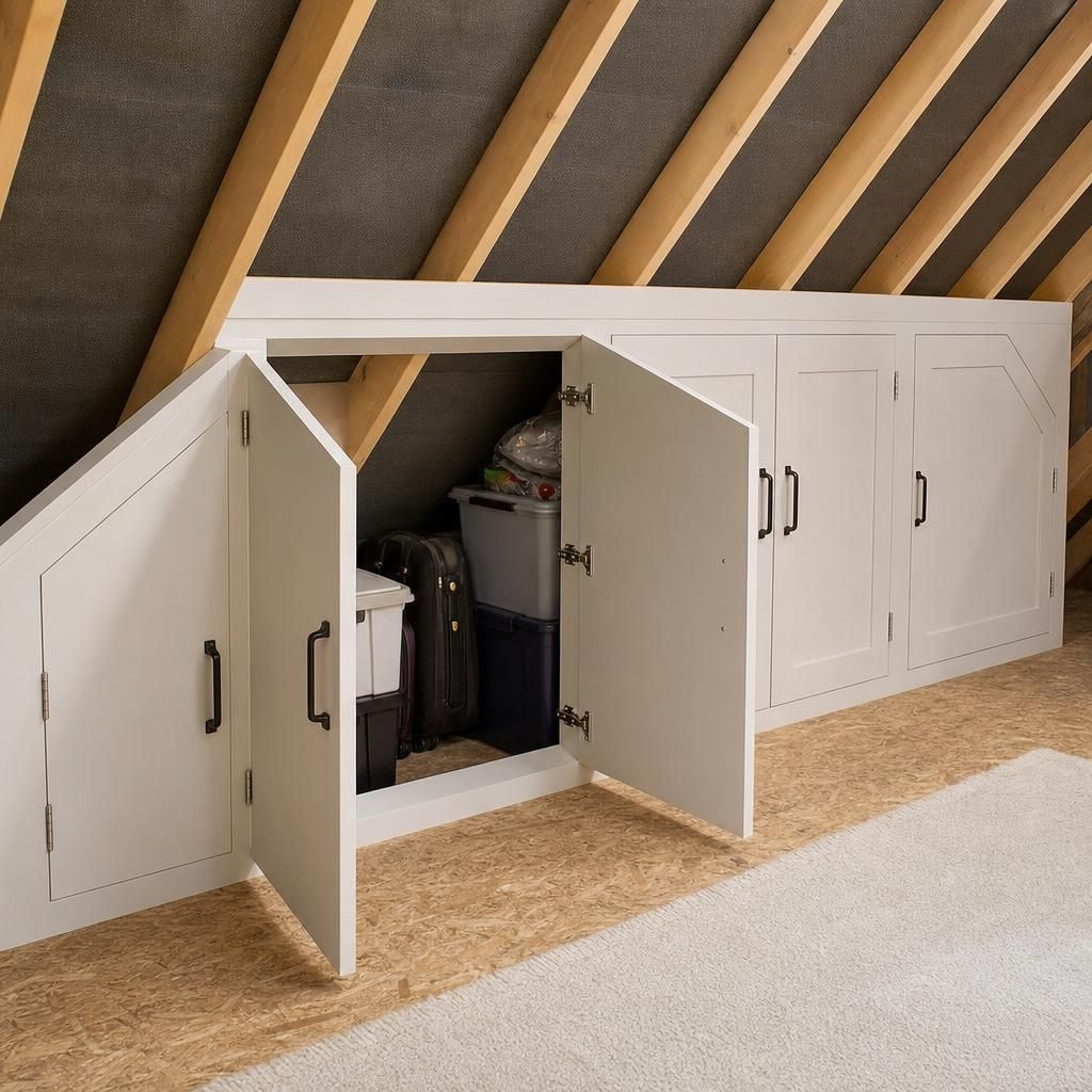 Installed loft storage doors with oak finish
