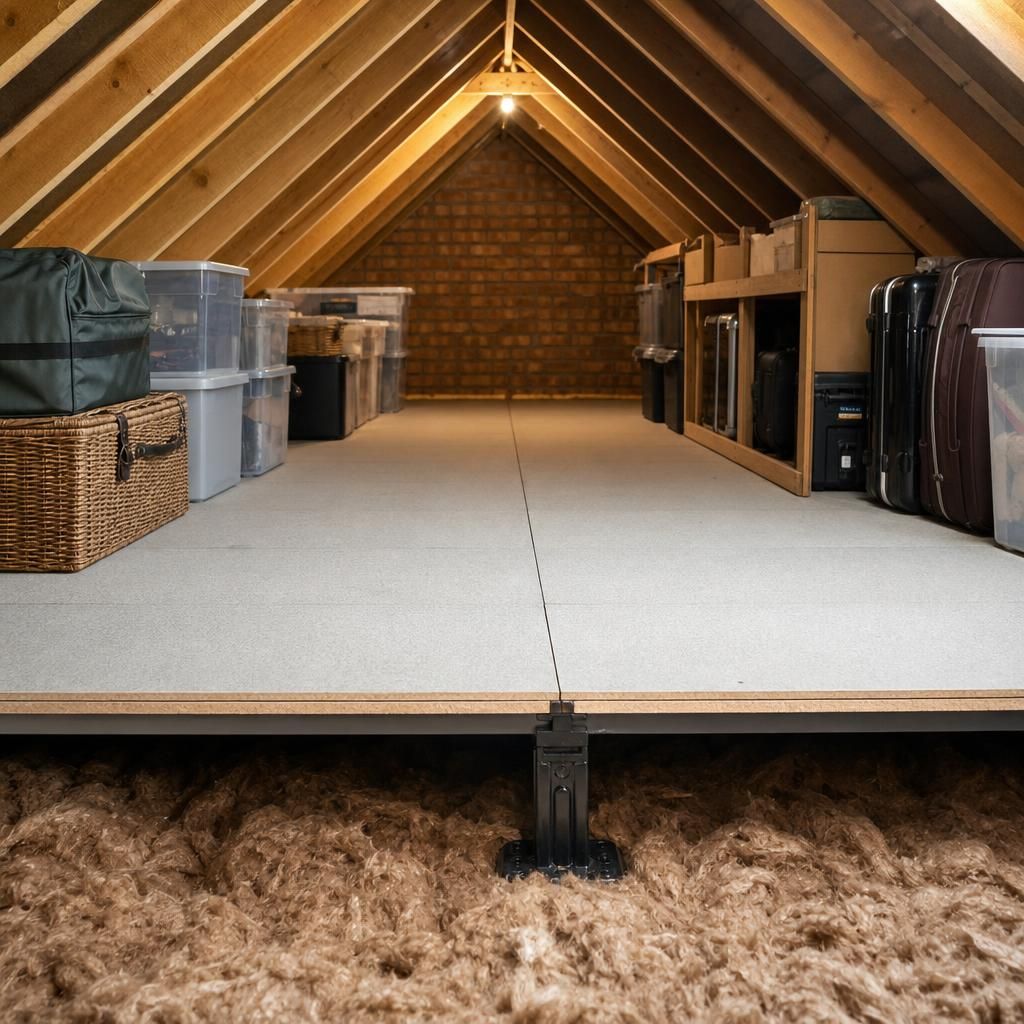 An illustration of the installation process for loft storage
