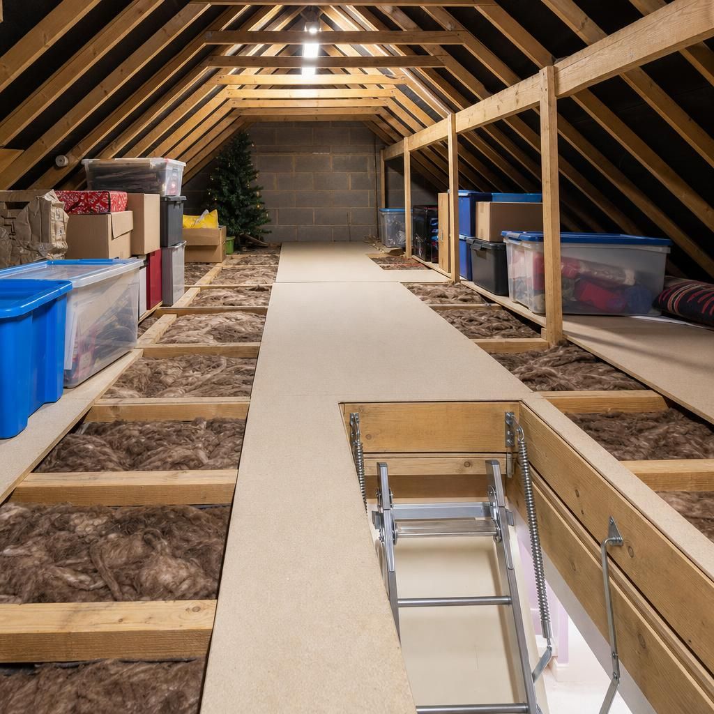 Modern loft ladder attached to an attic opening