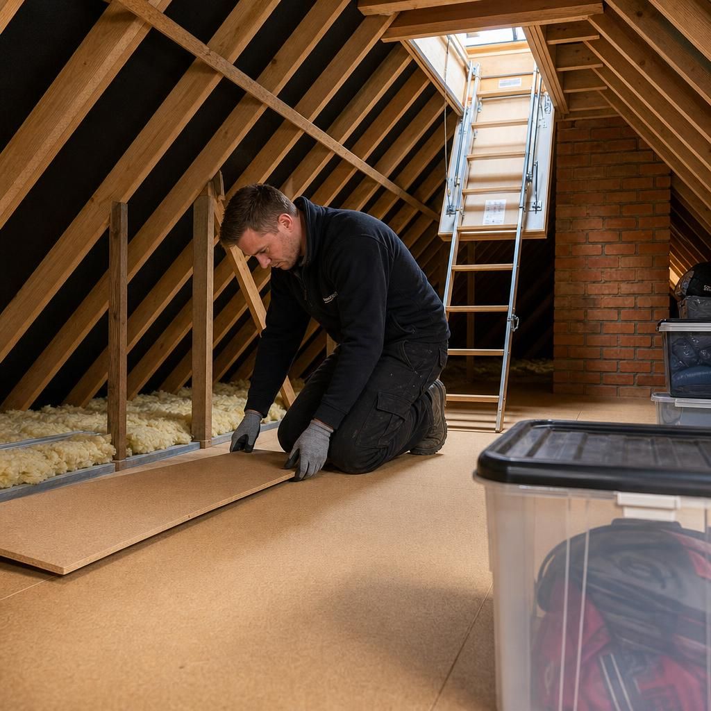 Modular shelving in a loft space