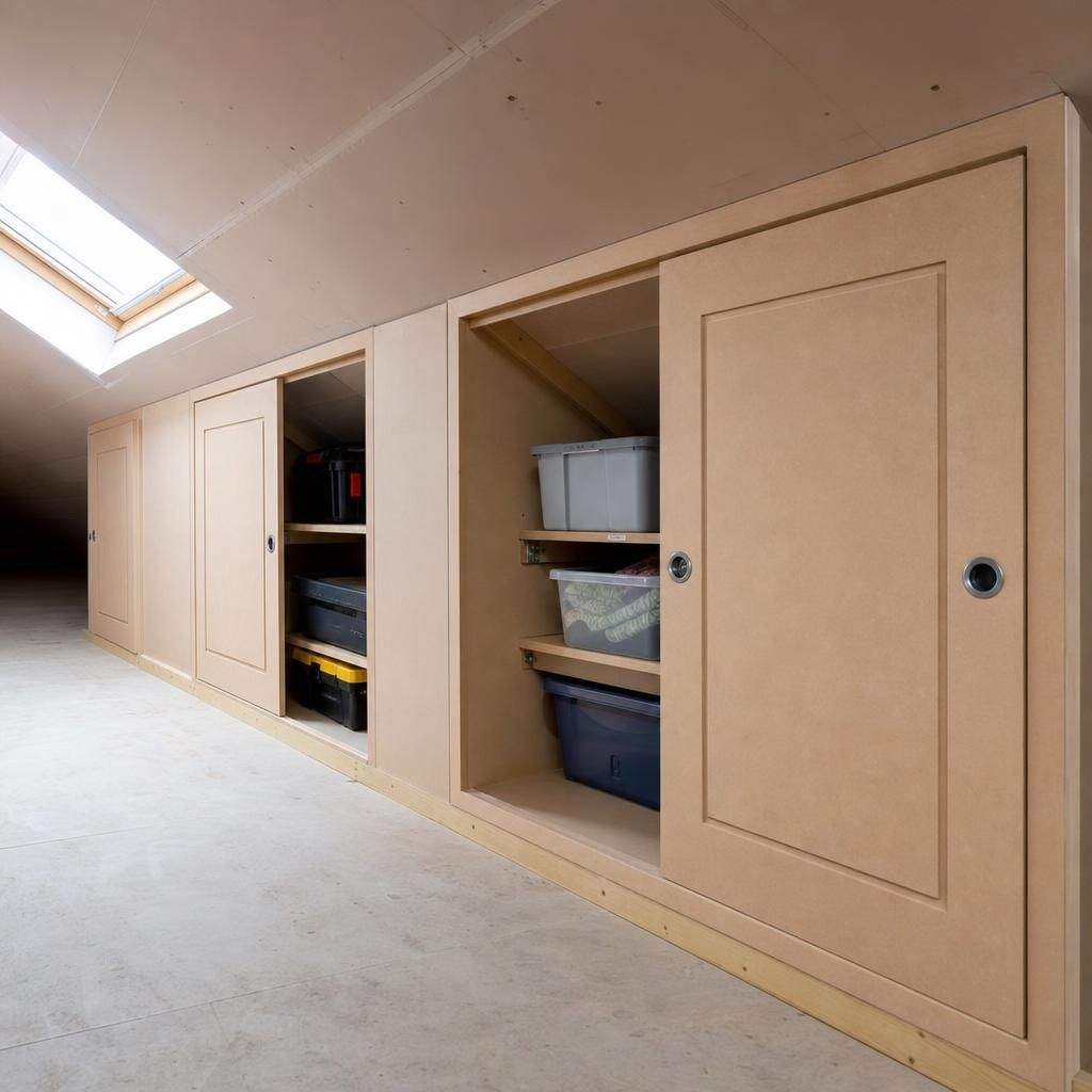 Integrated loft shelving in eaves