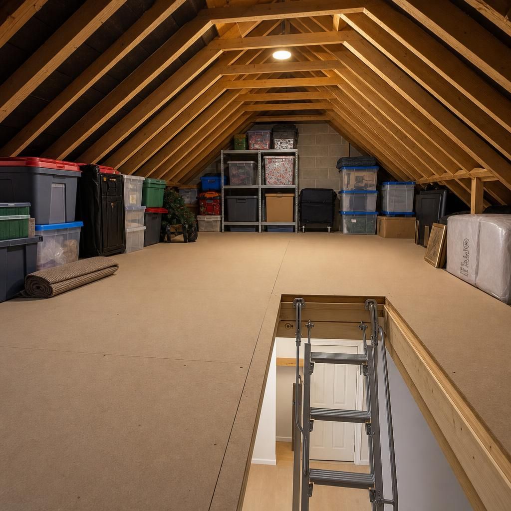 Homeowner with new attic ladder installed