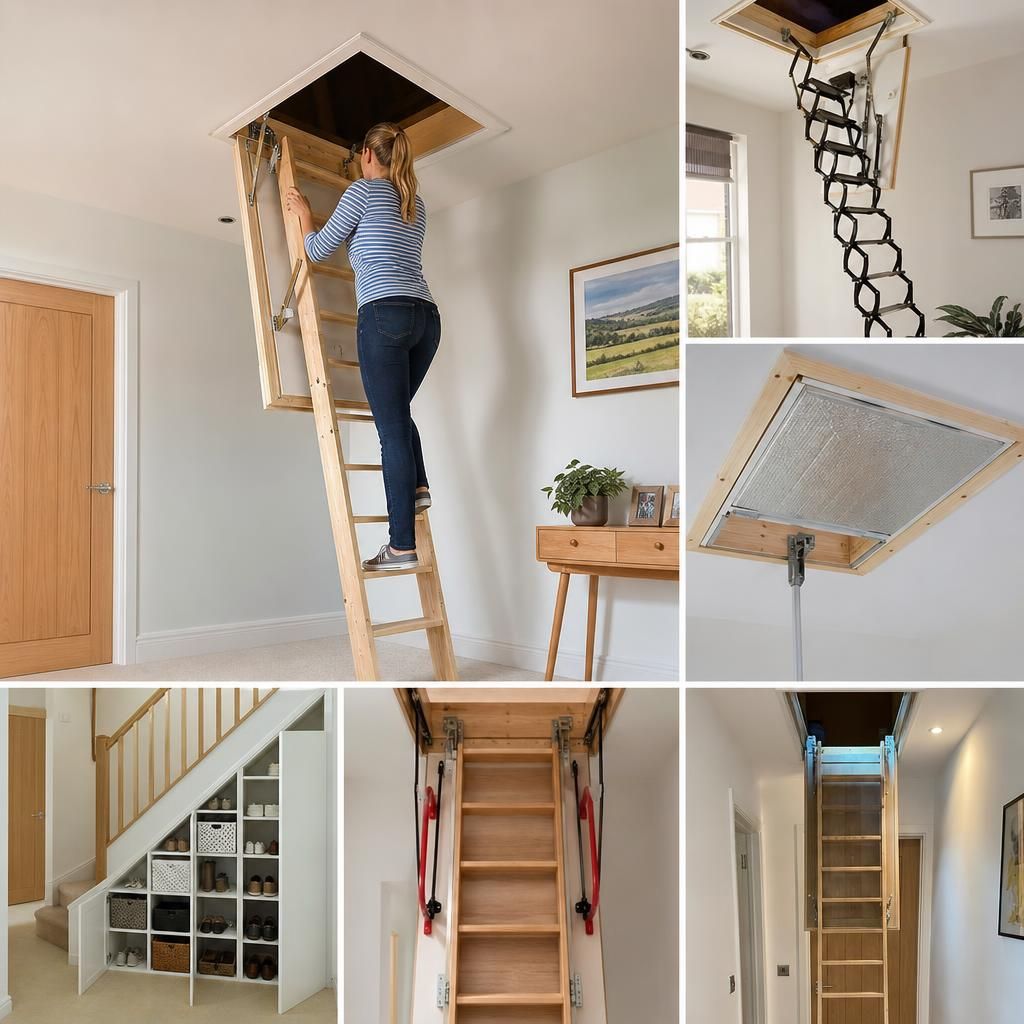 Folding loft ladder in a small attic space